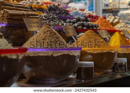 A picture of colorful spices on a store at the Dubai Spice Souk.