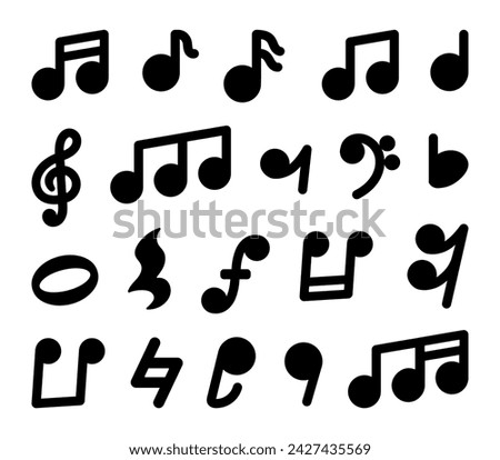 Musical notes. Silhouette Image. Hand drawn style. Vector drawing. Collection of design elements.