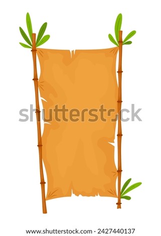 Bamboo frames parchment icon. Wooden tropical stick border. Signboard cartoon or blank papyrus banners.  illustration isolated on white background