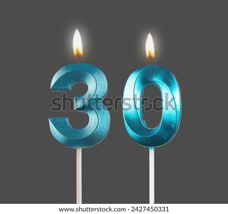 30, number candle, candlelight, fire for birthday, isolated