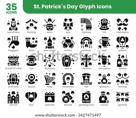 St Patrick's Day icons bundle. Glyph icon style. Vector illustration.