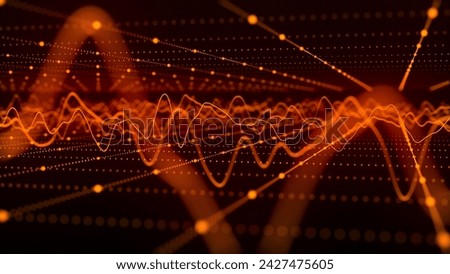 Technology background. Abstract circular wave of particles. Futuristic abstract waves, glowing mesh curves, dynamic flow. Visualization of sound waves. 3D rendering