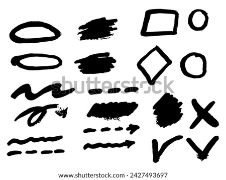 Set of vector paint brush stroke. Dirty watercolor texture, grunge background for social media. Brush highlight elements note underline
