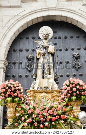 
Image of San Martin de Porres, leaving the cathedral of Lima in a procession decorated with flowers Royalty-Free Stock Photo #2427507127