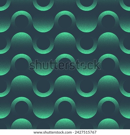 Circles Seamless Pattern Trend Vector Aquamarine Colour Abstract Background. Half Tone Art Illustration for Modern Fashionable Textile Print. Repetitive Graphic Abstraction Wallpaper Dot Work Texture Royalty-Free Stock Photo #2427515767