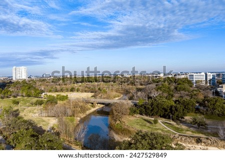 Aerial view of the Buffalo Bayou in Houston Texas