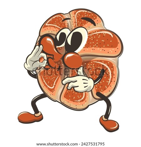 vector isolated clip art illustration of cute bagel rolls mascot giving delicious sign, work of handmade