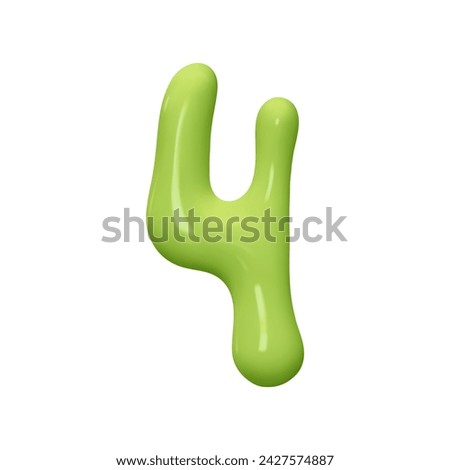 Number 4. Four Number sign green color. Realistic 3d design in cartoon liquid paint style. Isolated on white background. vector illustration