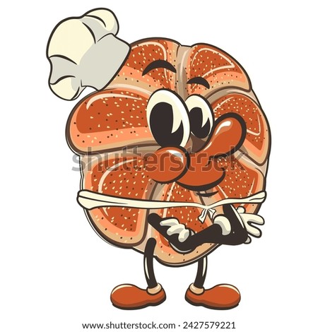vector isolated clip art illustration of cute bagel rolls mascot wearing a chef's hat and wearing a red scarf, work of handmade
