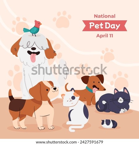 National Pet Day. Happy Pet Day Background. April 11. Pet Day Celebration. Cartoon Vector illustration design for Poster, Banner, Flyer, Greeting, Card, Cover, Post, Promotion, Event.