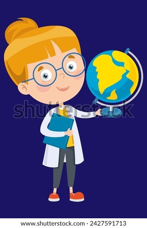 geography teacher with book and globe