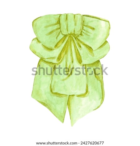 Hand drawn watercolor green bow isolated on white background. Can be used for cards, label and other printed products