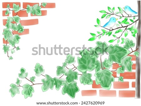 Clip art of ivy, blue bird and brick