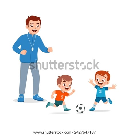 young teacher give lesson to children soccer team Royalty-Free Stock Photo #2427647187