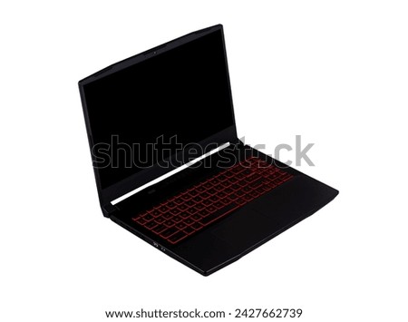 open laptop on black mockup screen isolated on white background