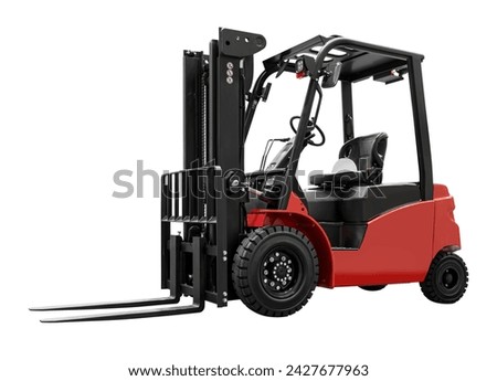 Red forklift isolated on white background with clipping path Royalty-Free Stock Photo #2427677963