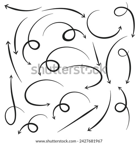 Sets of arrows vector, hand drawn isolated on a white background