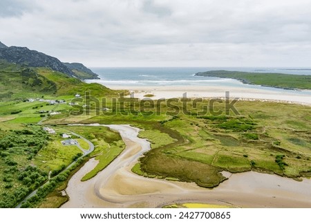 Aerial view of Loughros peninsula and dried up Loughros Beg Bay corner in the vicinity of Assaranca Waterfall, Ireland Royalty-Free Stock Photo #2427700865