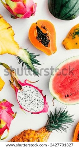 Collage different types of fruits sliced in half isolated in white background 