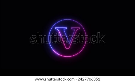 Abstract Blue Purple Neon Letter Text Icon Illustration on black background.