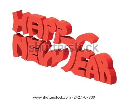 Happy New Year Text 3D Rendering Typography Graffiti Logo Symbol, suitable for use on clothing t shirt, jewelry necklaces, birthday souvenirs, engagements, weddings