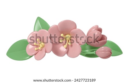 3d pastel pink divider cherry flowers, botanical spring arrangement, floral clip art, bouquet element decor illustration. 3D Illustration