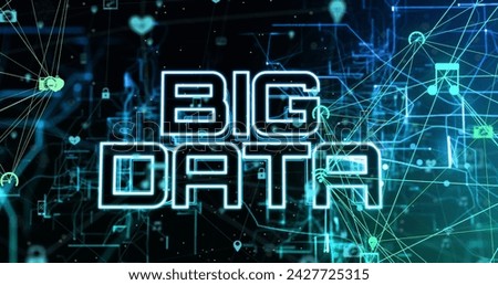 Image of big data text over data processing on black background. Social media and digital interface concept digitally generated image.
