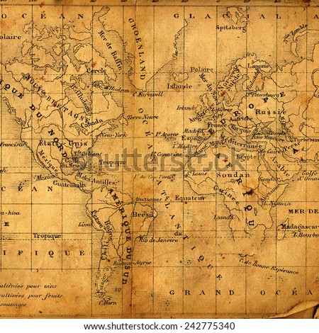 Ancient map of North and South America, Africa and Europe