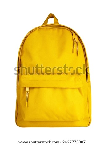 Single yellow backpack isolated  on white background.Schoolbag,rucksack,knapsack. Single object.Front view. Royalty-Free Stock Photo #2427773087