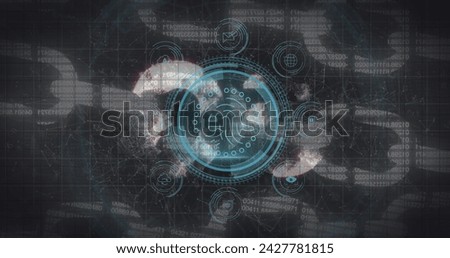 Image of data processing and fingerprint over black background. Social media and digital interface concept digitally generated image.
