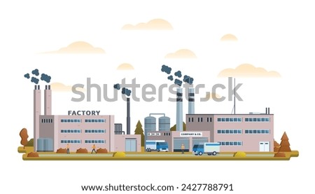 Factory or industrial site buildings vector illustration. Flat design illustration front view concept for city illustration	