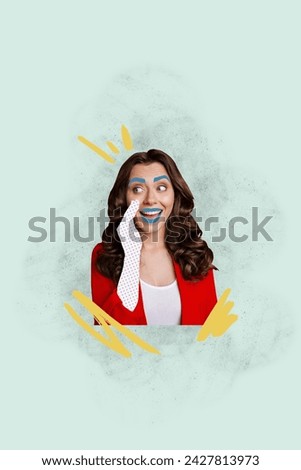 Collage 3d image of pinup pop retro sketch of funny female cover mouth share secret rumor drawing face bizarre unusual fantasy billboard Royalty-Free Stock Photo #2427813973