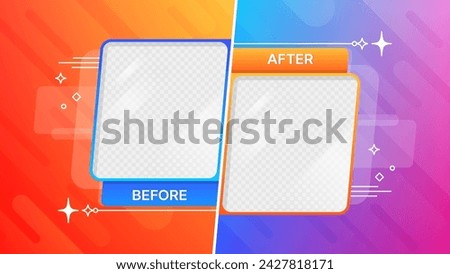 Before after template with comparison frames, vector thin line stars and sparkles. Social media banner layout, fashion, business, sport and beauty story before and after comparative screens, web post Royalty-Free Stock Photo #2427818171