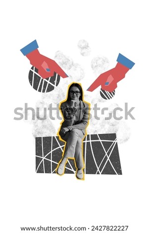 Collage 3d image of pinup pop retro sketch of confident young female entrepreneur businesswoman fingers point weird freak bizarre unusual