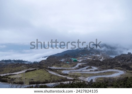Tawang road to bumla pass in arunachal pradesh in India. Landscape mountains of himalayas of arunachal pradesh. Royalty-Free Stock Photo #2427824135