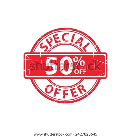 red vector 50% discount price sign