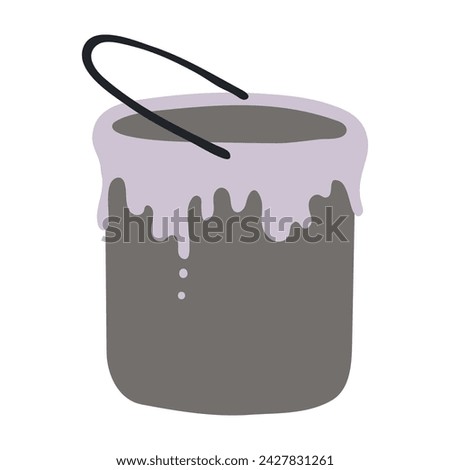 Bucket of paint hand drawn illustration. Flat style design, isolated vector. Easter holiday clip art, seasonal card, banner, poster, element. Fine art, painting, house decoration