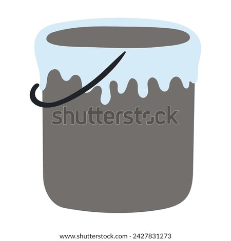 Bucket of paint hand drawn illustration. Flat style design, isolated vector. Easter holiday clip art, seasonal card, banner, poster, element. Fine art, painting, house decoration