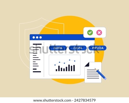 Consent Management Platform (CMP). Privacy Solutions, GDPR Compliance, User Data Protection, Online Privacy, Cookie Consent, Digital Marketing Compliance vector illustration on business background Royalty-Free Stock Photo #2427834579