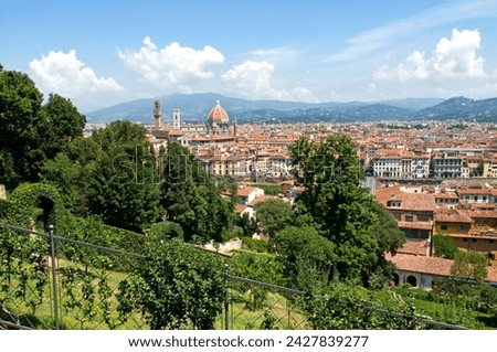 Panoramic view out over florence from the bardini garden, the bardini garden, florence (firenze), tuscany, italy, europe