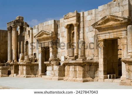 South theatre, jerash (gerasa), a roman decapolis city, jordan, middle east Royalty-Free Stock Photo #2427847043