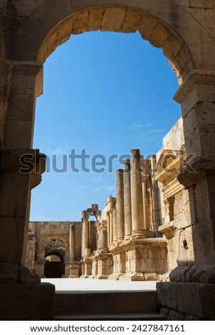 South theatre, jerash (gerasa), a roman decapolis city, jordan, middle east Royalty-Free Stock Photo #2427847161