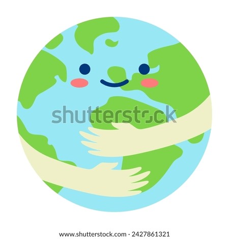 Save the planet, Earth hug drawing. Cute cartoon in kawaii style. Earth Day vector clip art illustration.