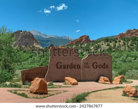 One of the welcome signs you will see when visiting the Garden of The Gods in Colorado Springs Colorado USA 