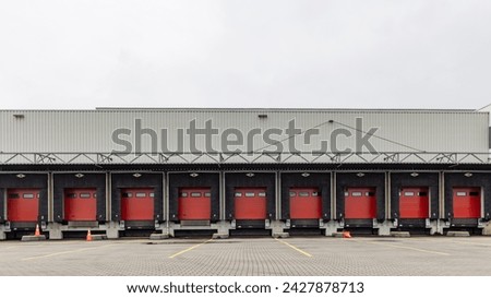 Row of red loading docks of a warehouse or distbution center