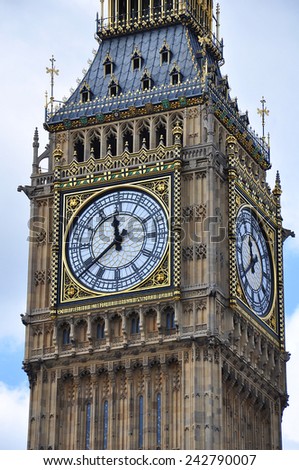 The clock face of the famous London landmark, Big Ben/City of London