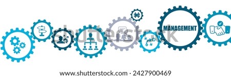 Management skills banner vector illustration with the icons of professional management expertise leadership communicating organization delegating problem solving decision making for business Royalty-Free Stock Photo #2427900469