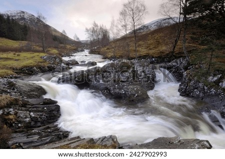 Highland river near glen lyon, perth and kinross, scotland, united kingdom, europe