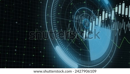 Image of data processing over black background. Global business and digital interface concept digitally generated image.