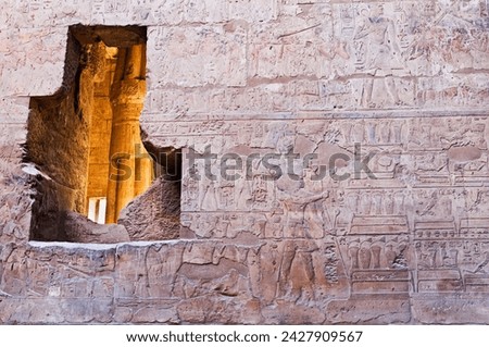 Detail of wall at luxor temple, luxor, thebes, unesco world heritage site, middle egypt, egypt, north africa, africa Royalty-Free Stock Photo #2427909567